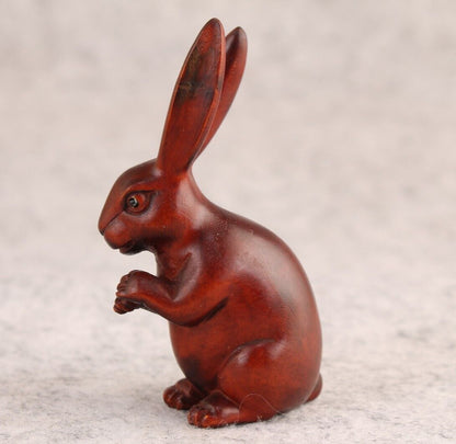 MINI chinese boxwood handmade carving rabbit statue netsuke collectable tea pet