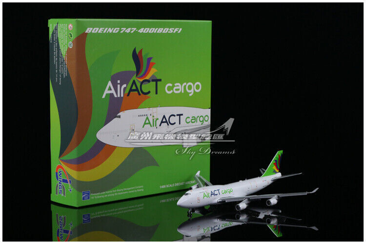 1:400 JC Wings Air ACT Cargo BOEING 747-400 Airplane Flap Down Diecast Model