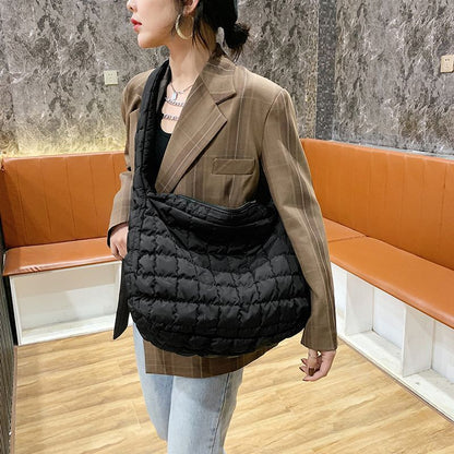 Soft Down Fabric Shoulder Bag Big Underarm Pack Large Purses Waterproof Nylon