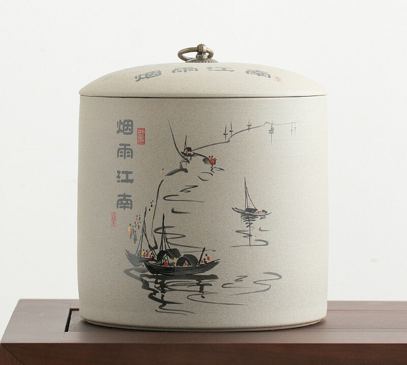 Tea Canister Crude Pottery Tea Caddy Storage For Pu'er Tea Cake Big Jar With Lid