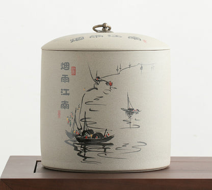 Tea Canister Crude Pottery Tea Caddy Storage For Pu'er Tea Cake Big Jar With Lid