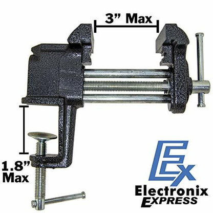 Durable 3 Inch Clamp-On Metal Vise, Attaches to Any Table up to 1.8 Inches Thick