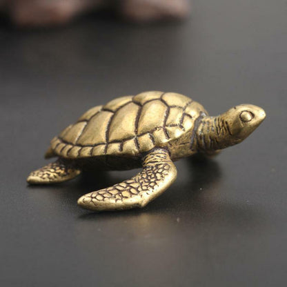 Ornaments Pure Copper Solid Small Turtle Tea Pet Bronze Handle Gift Antiques