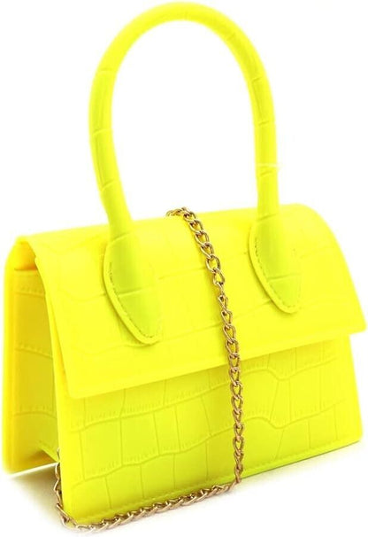 Women's PU Leather Mini Top Handle Retro Bag Satchel Purse Crossbody Jelly Neon
