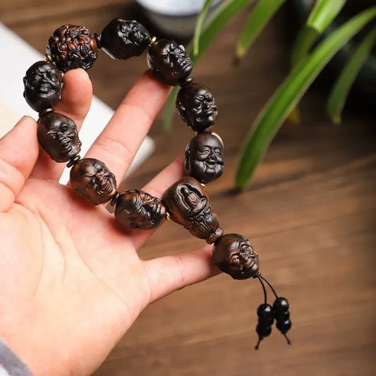 Natural Grade A Wood Carving China Eighteen Arhats Buddha Blessing Bracelet