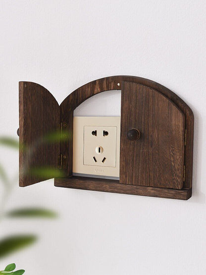 Outlet Cover Wood Double Door Light Switch Protector Button Box 18.5x22.5x2.5cm