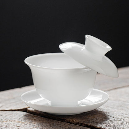 1pc Ice Jade Porcelain San Cai Gaiwan Tea Bowl White Porcelain Kung Fu Tea Set