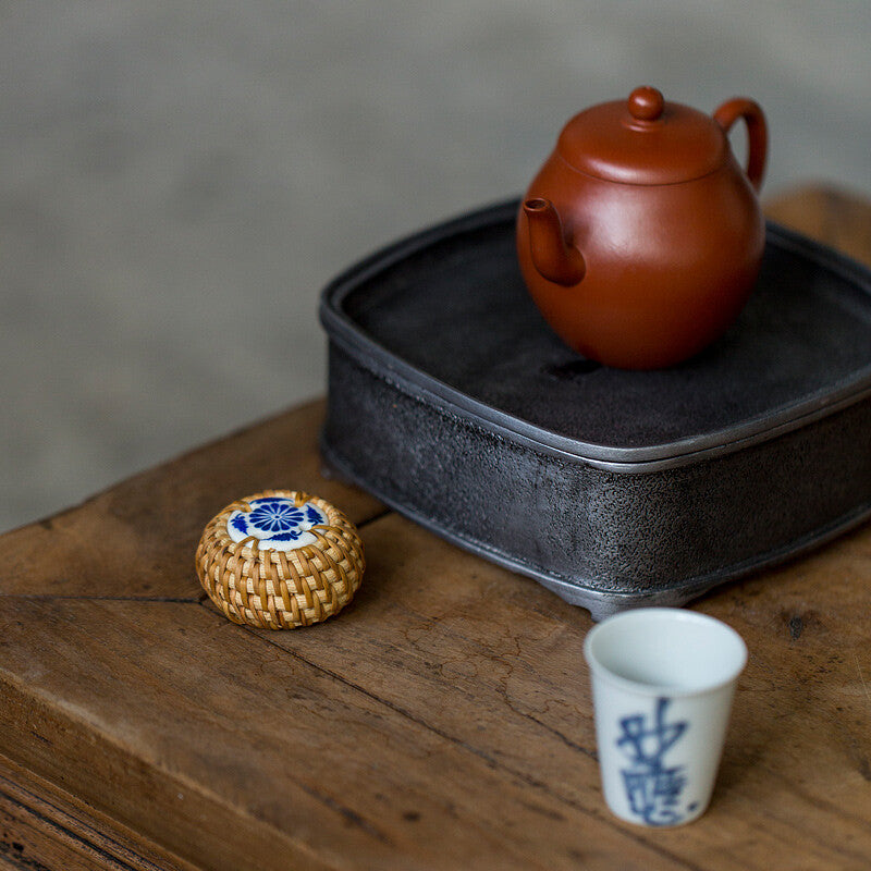 Vine Woven Cover, Hand Woven Tea Ceremony Accessories, Ceramic Persimmons