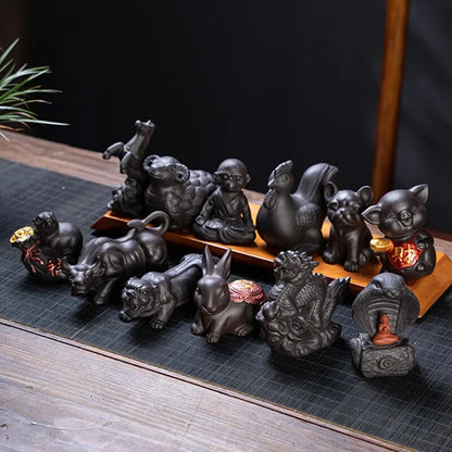 Creative Purple Sand 12 Zodiac Animal Decoration Tea Pet Lovely Desktop Ornament