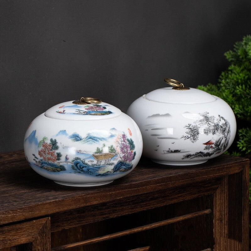 Chinese Canister Porcelain Jug With Lid Sealed For Loose Tea Small Size Ceramic