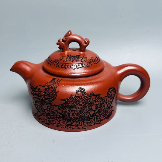 Vintage Chinese Yixing Purple Clay Teapot Zisha Ceremony Carving Exquisite Art