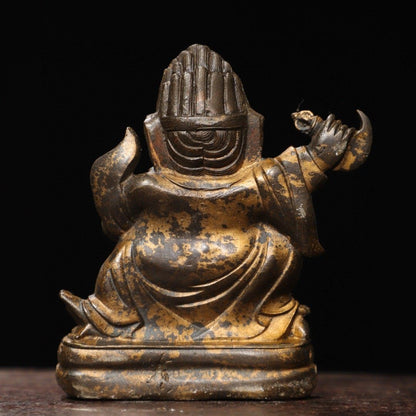 4.8"old Tibet Buddhism Temple Bronze Gilt Mahakala Wrathful Deity Buddha Statue