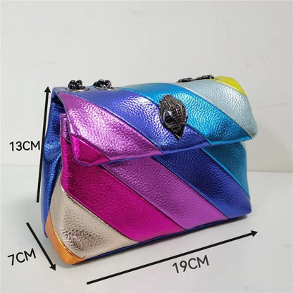 Stitching Rainbow Patchwork Handbag Synthetic Leather Metallic Square 19*7*13 CM