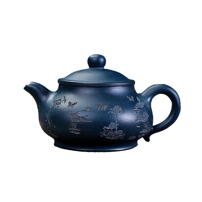 180ml Marked Tea Pot 9 Infuser Holes Hand Carved Lotus Flower Yixing Zisha Clay