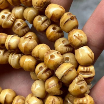 Vintage 108 Bead Buddhism Tibetan Yak Bone Skull Meditation Prayer Mala Necklace