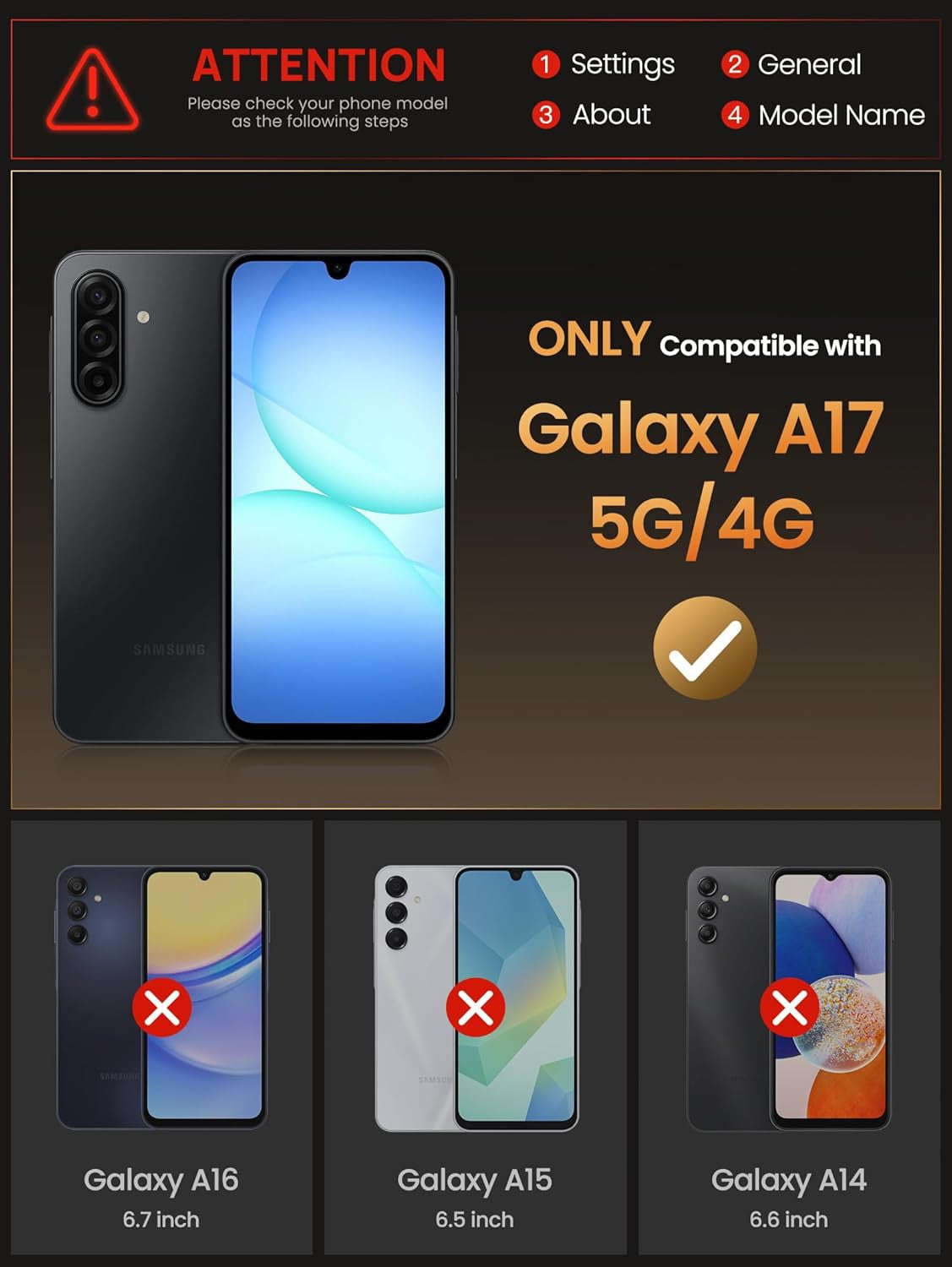 for Samsung Galaxy A17 5G Phone Case with Card Holder (4 Cards), Built-In Temper