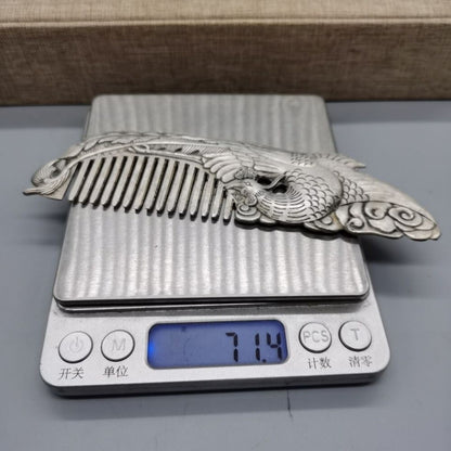 Old Chinese tibet silver handcarved Phoenix Comb statue