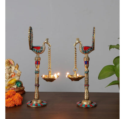 Brass Peacock Design Decorative Diya Lamps Home Decor Temple Figurine Idol 2 PC