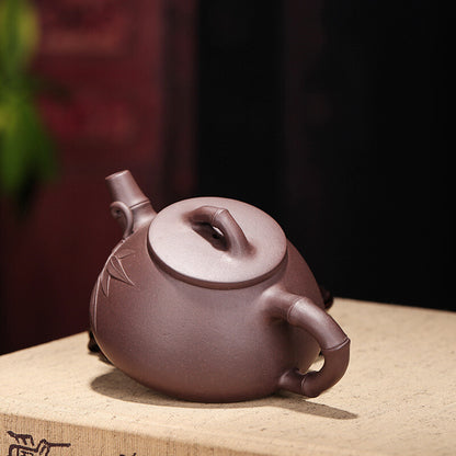 4.9" China Yixing Zisha Pottery Purple Clay Handmade 120ccc Bamboo Grain Teapot