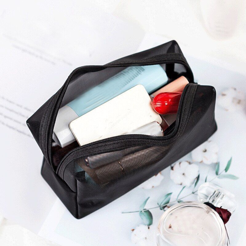 Portable Mesh Transparent Cosmetic Bag Makeup Case Travel Zipper Make Up Pouch