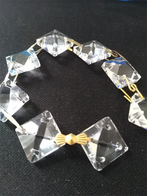 50pcs 14/22mm 4Holes Glass Square Crystal Bead Prism Chandelier Lamp Chain Part