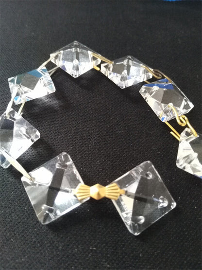 50pcs 14/22mm 4Holes Glass Square Crystal Bead Prism Chandelier Lamp Chain Part