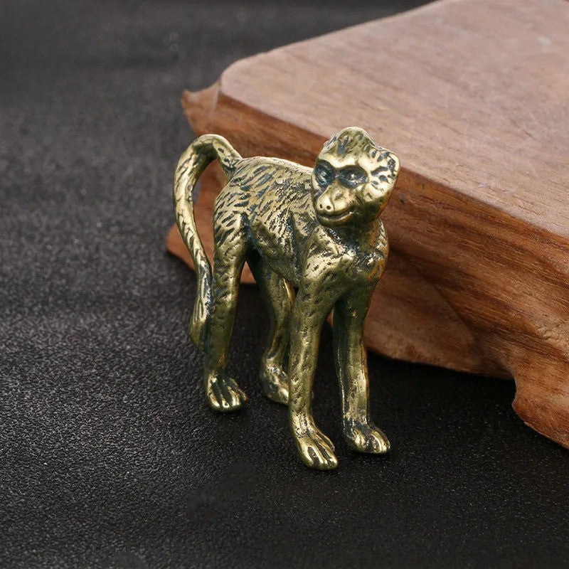 Solid Brass Long Tail Monkey Figurine Miniature Tea Pet Craft Desktop Ornament