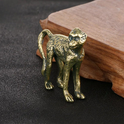 Solid Brass Long Tail Monkey Figurine Miniature Tea Pet Craft Desktop Ornament
