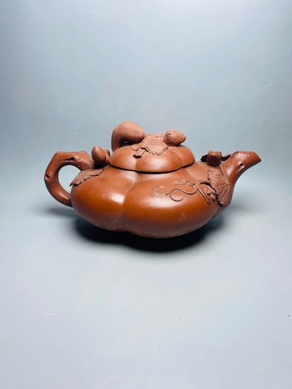 Chinese Yixing Zisha Clay Handmade Exquisite Teapot （树纹瓜壶 底款：蒋蓉）