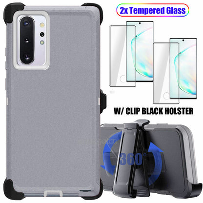 For Samsung Galaxy Note10 Plus 5G Case Impact Clip Holster Cover, Tempered Glass