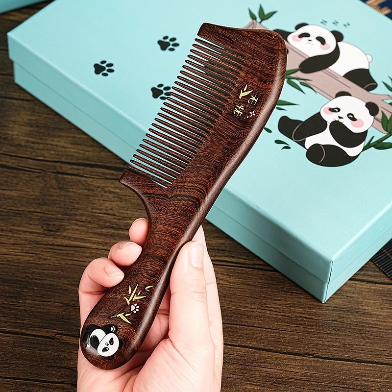 Natural Sandalwood Comb Panda Design Golden Sandalwood Hair Comb 20cm