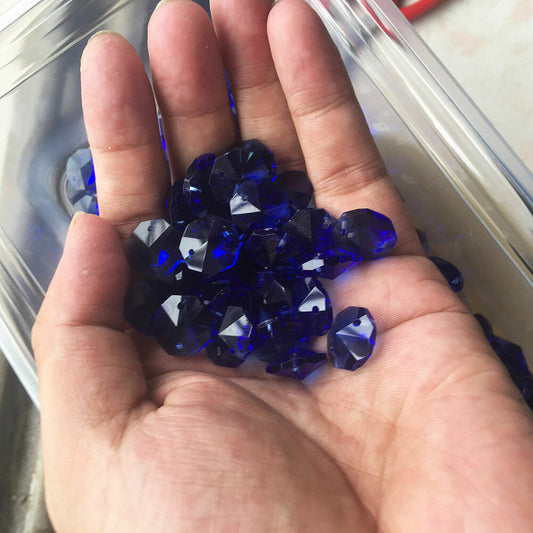 30Pc 14MM Blue Glass Octagon Crystal Beads Chandelier Part DIY Lamp Prism 2Holes