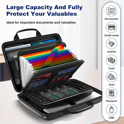 Fireproof Document Box Hard Case Fireproof File Organizer with Lock 13 Pocket