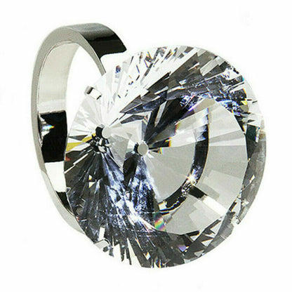 Large 80MM Crystal Oversized Faux Diamond Ring Proposal Wedding Chic Novelty