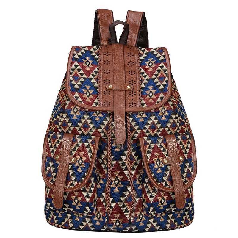 Backpack Retro Pattern Canvas Bag Fashion Travel Drawstring Multifunctional Bags