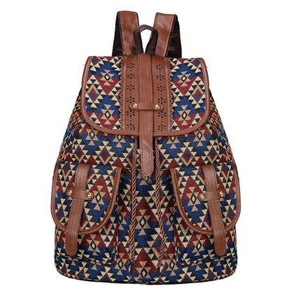 Backpack Retro Pattern Canvas Bag Fashion Travel Drawstring Multifunctional Bags