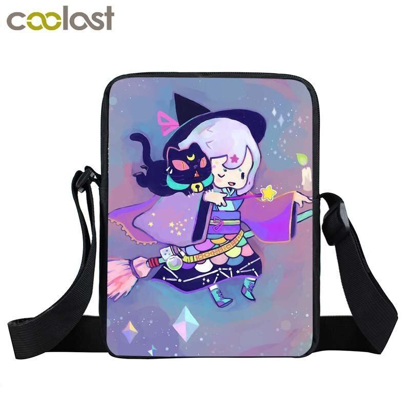 Witch Black Cat Messenger Bag Clutch Canvas Crossbody Shoulder Bags Travel Small