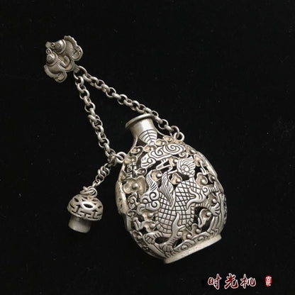 Vintage Chinese Silver Plated Copper Kylin Openwork Incense Sachet Collectible
