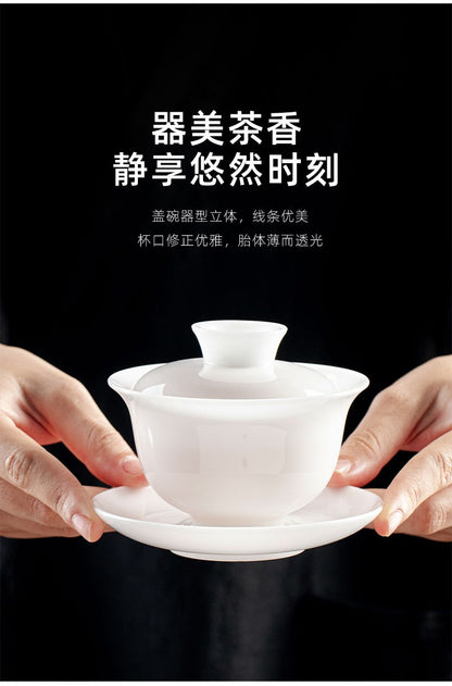 1pc Ice Jade Porcelain San Cai Gaiwan Tea Bowl White Porcelain Kung Fu Tea Set