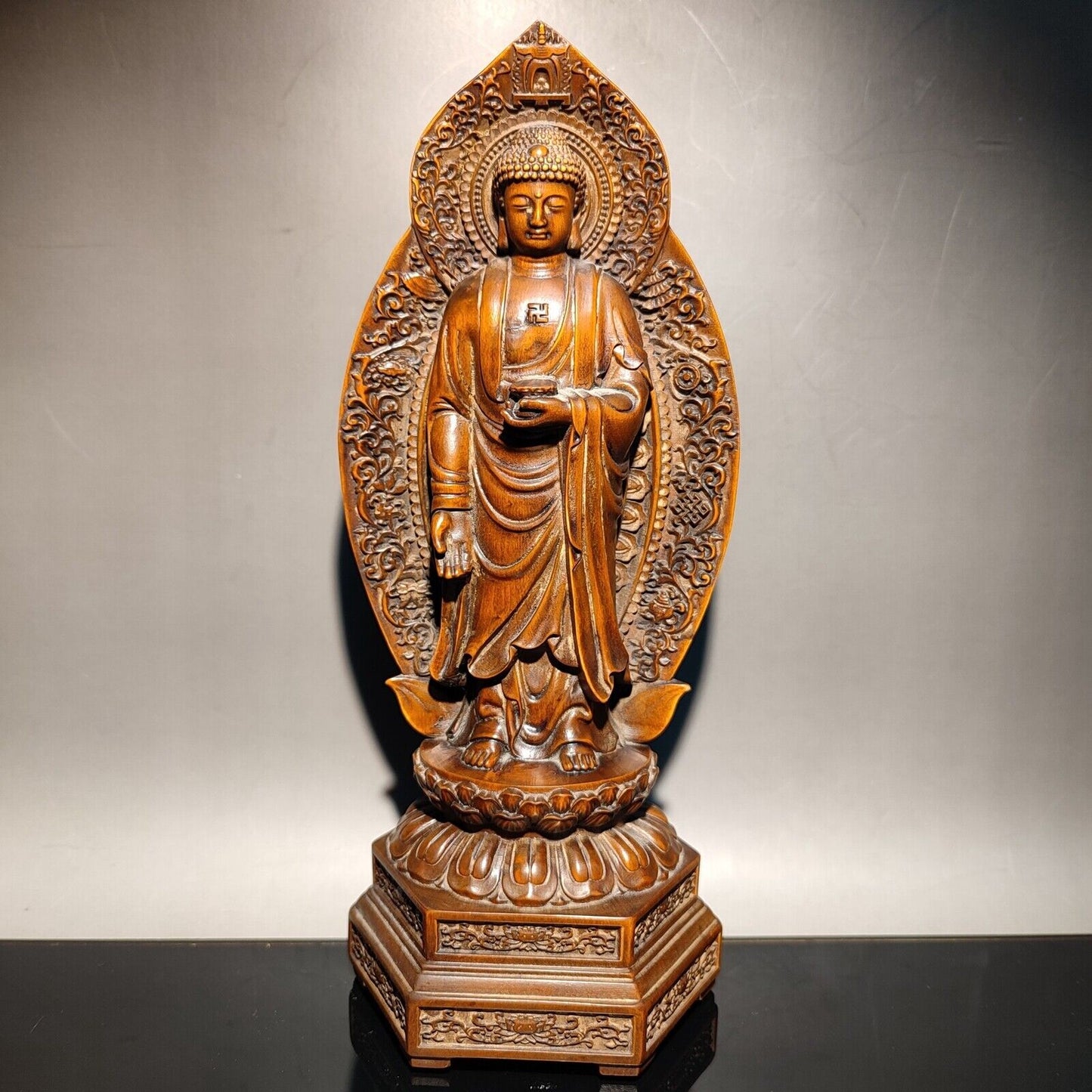 Old Tibet Buddhism Sakyamuni Medicine Buddha Statue wooden statue carving decor