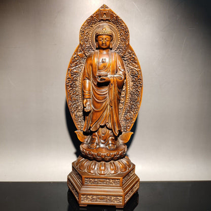 Old Tibet Buddhism Sakyamuni Medicine Buddha Statue wooden statue carving decor