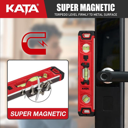 Torpedo Level Magnetic with Light: 9 Inch Shockproof Small Leveler Tool with Rul