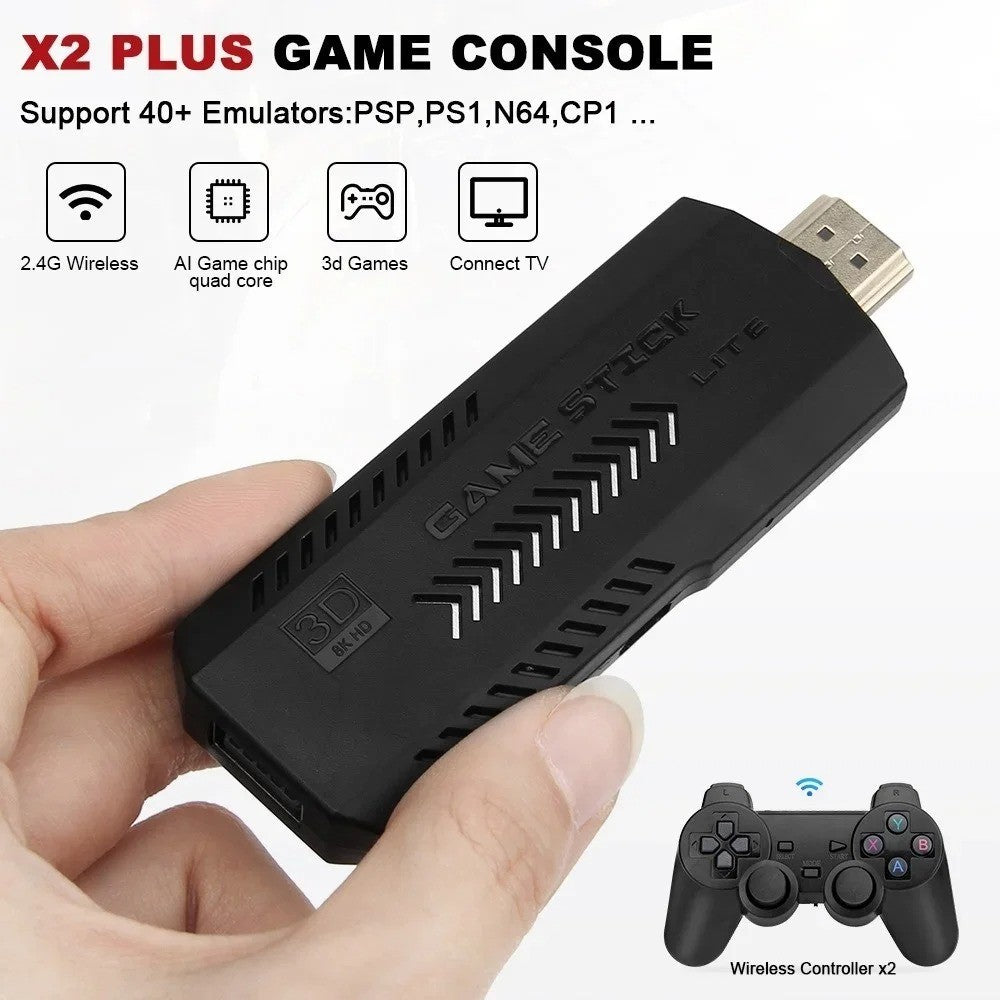 Wireless 4K 70000+ Built-in Games HDMI TV Game Stick Console X2 Wireless Gamepad