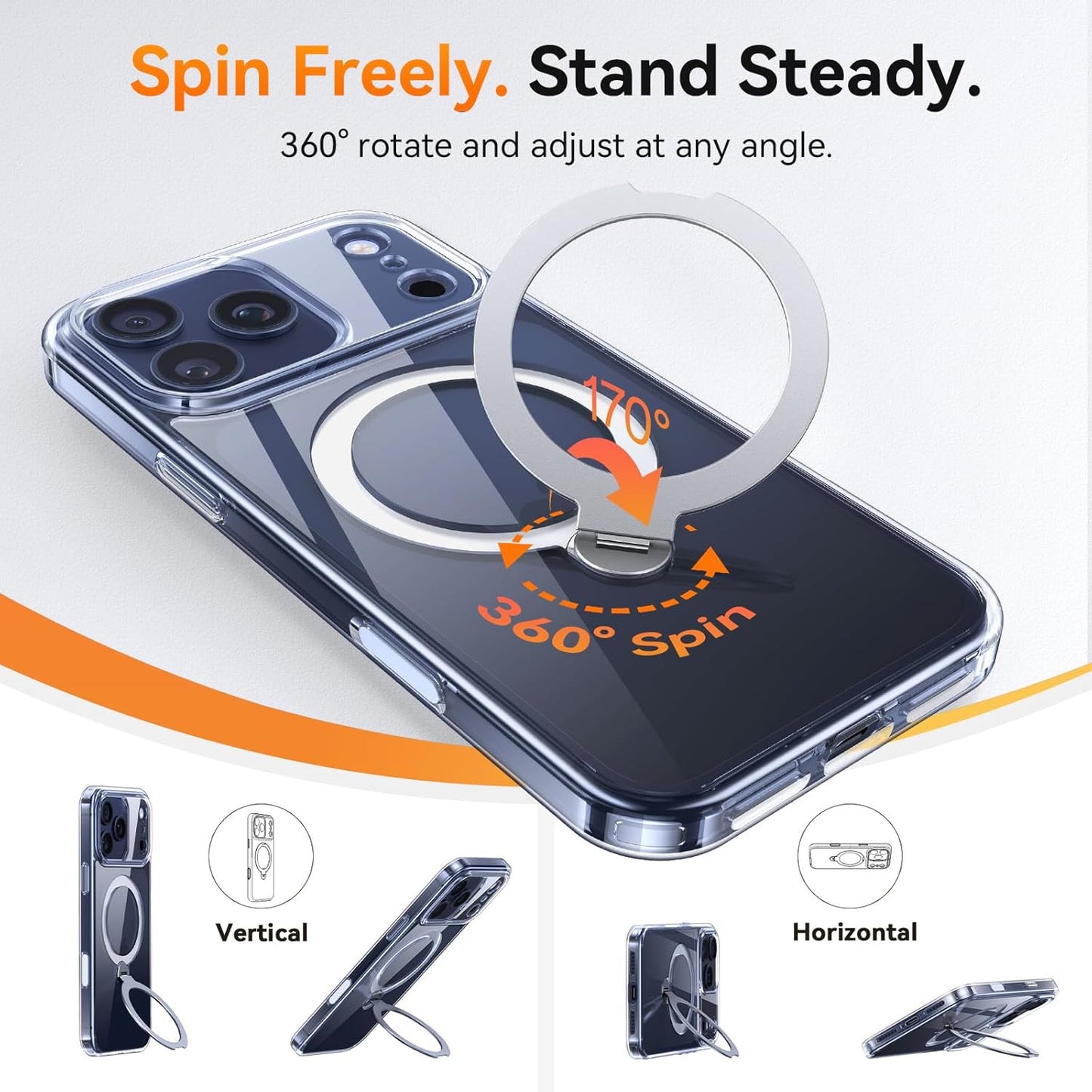 For Iphone 17 Pro Case: with 360° Spin Magnetic Stand, Camera Control Button, Fi