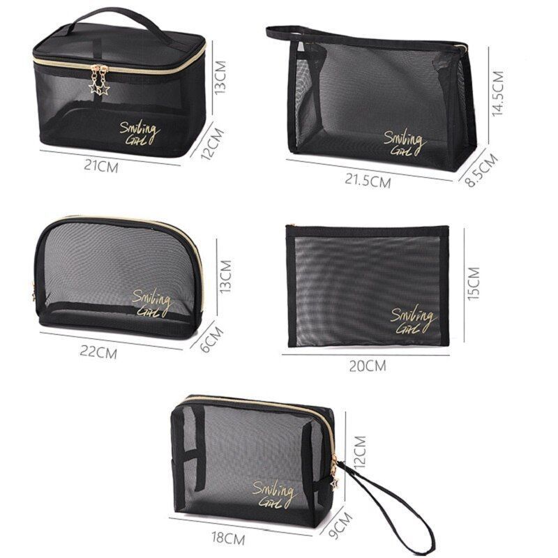 Black Mesh Cosmetic Bags Transparent Traveling Brushes Organizer Case Toiletry