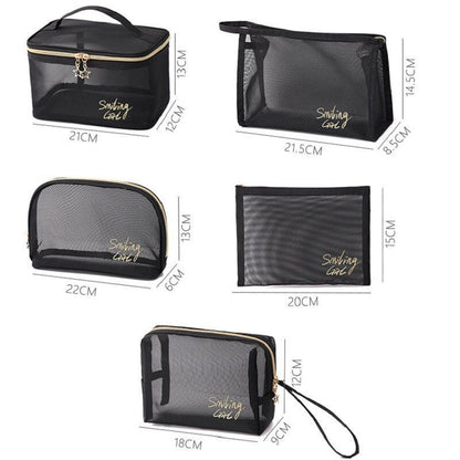 Black Mesh Cosmetic Bags Transparent Traveling Brushes Organizer Case Toiletry