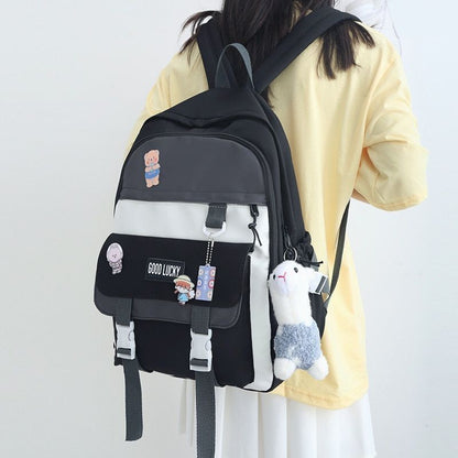 Polyester Oxford Backpack Travel Bag Waterproof Purse 30*12*42 CM Patchwork Pink