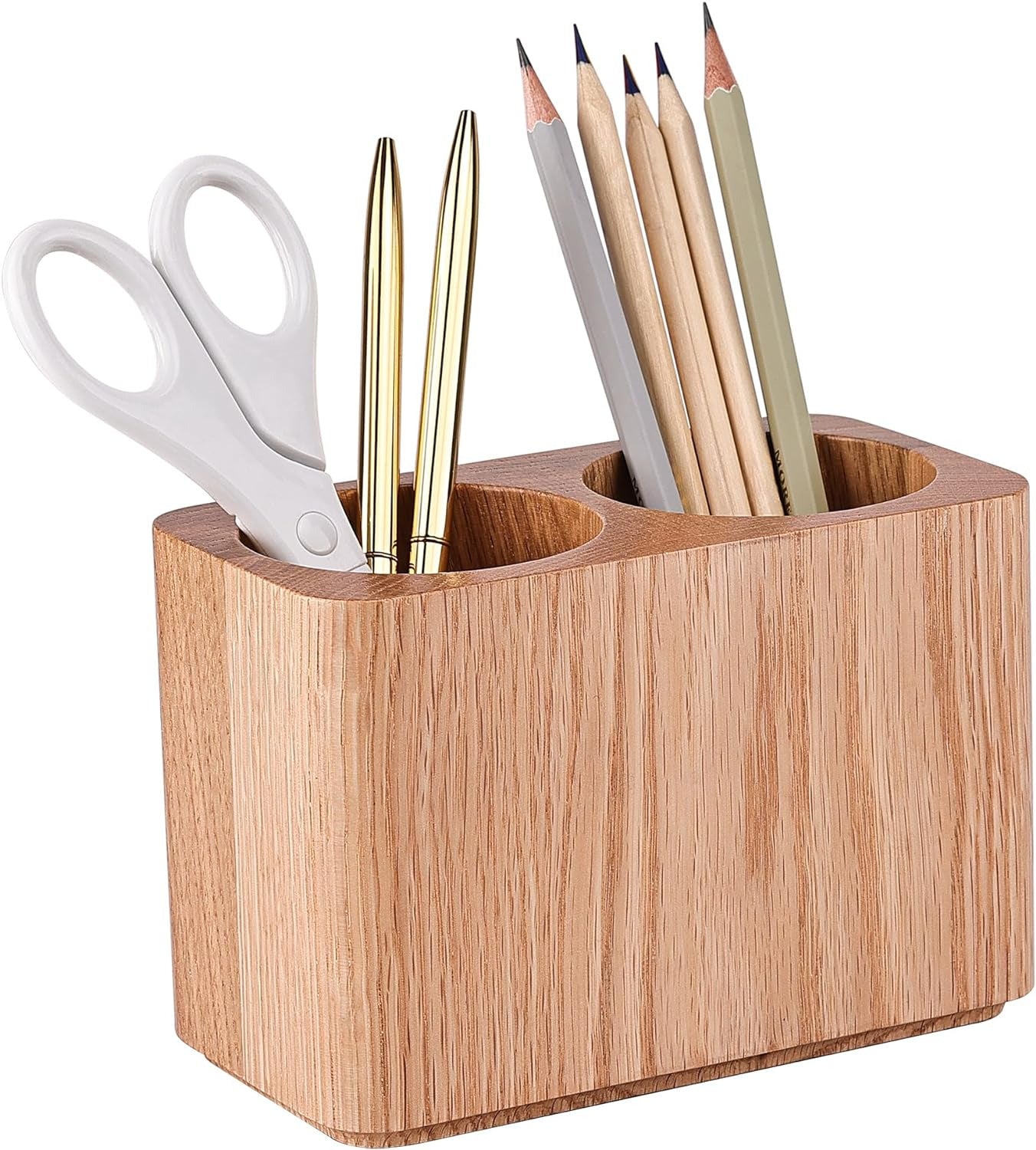 Wooden Pen & Pencil Holder Oak Solid Stationery Organizer Desk Accessories Gift