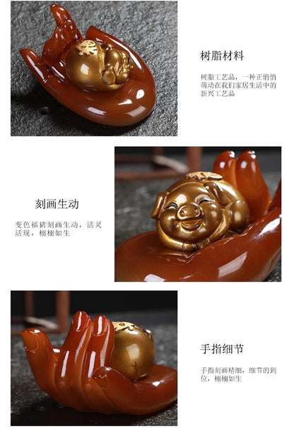 Resin Color Changing Tea Pet Tea Set Palm Lucky Pig Pet Decoration Handicrafts