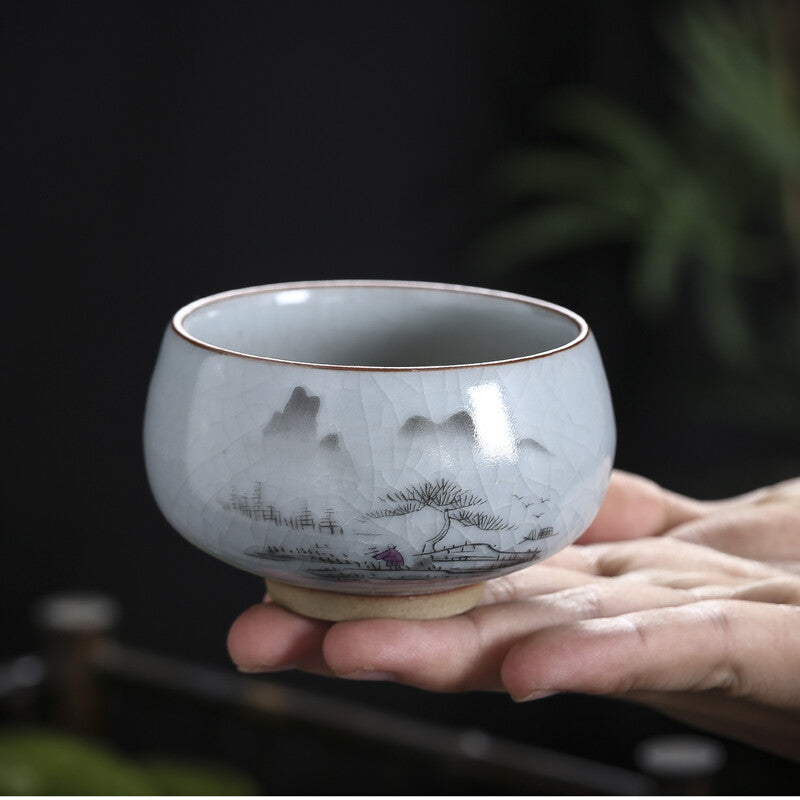 2pc 130ml Ruyao Cup Crackle Glaze Porcelain Cup of Tea Under Glaze Chinese Tea